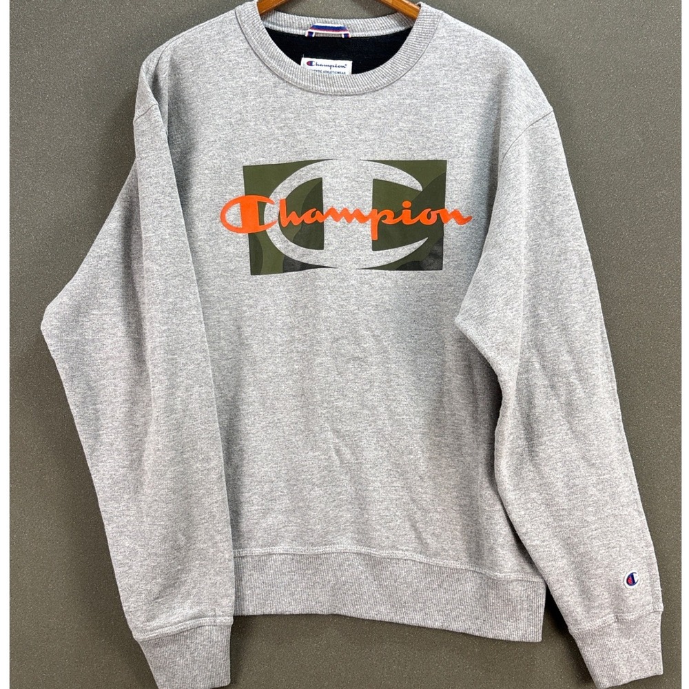Champion Mens Gray Camo Big Logo Crewneck Sweatshirt Size Medium FTX Graphic
